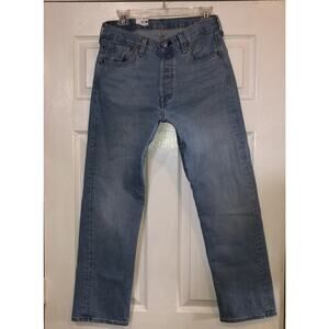 Levis 501 Button Fly Jeans Mens Size 30x30 Blue Denim Red Tab Stretch Irregular